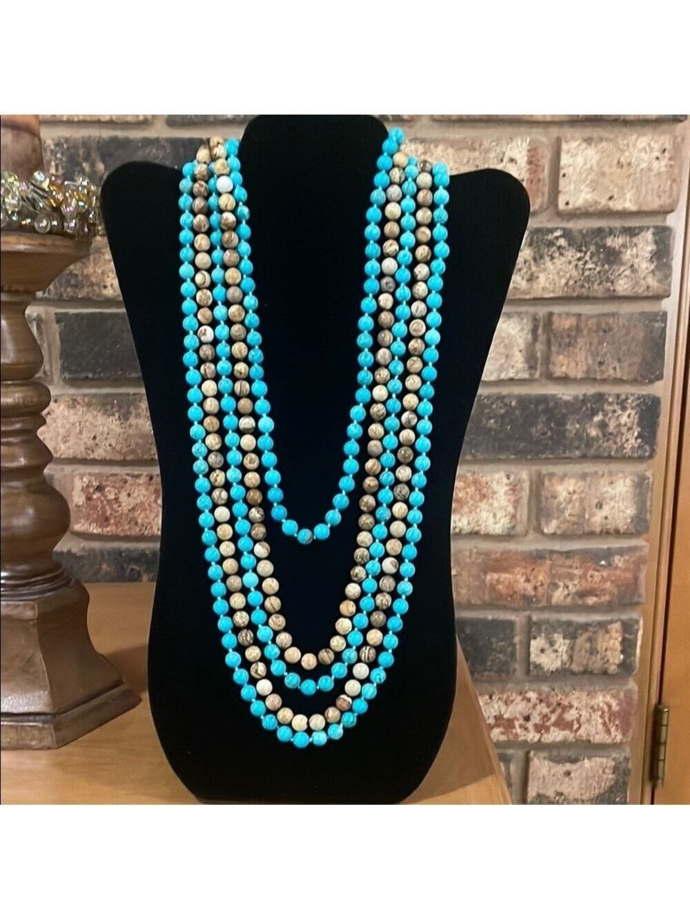 2 Natural Jasper long individually knotted necklaces.